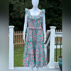 J.Crew Printed Ruffle Midi Dress